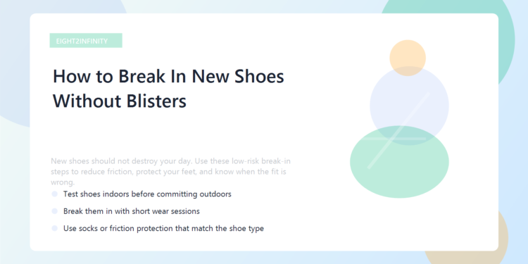 A pair of new shoes with soft socks, blister balm, and heel protectors laid out neatly.