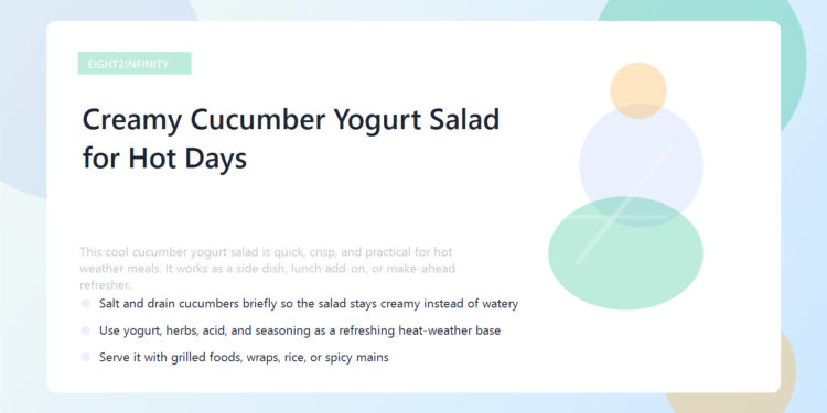 A chilled bowl of cucumber yogurt salad with dill in natural light.