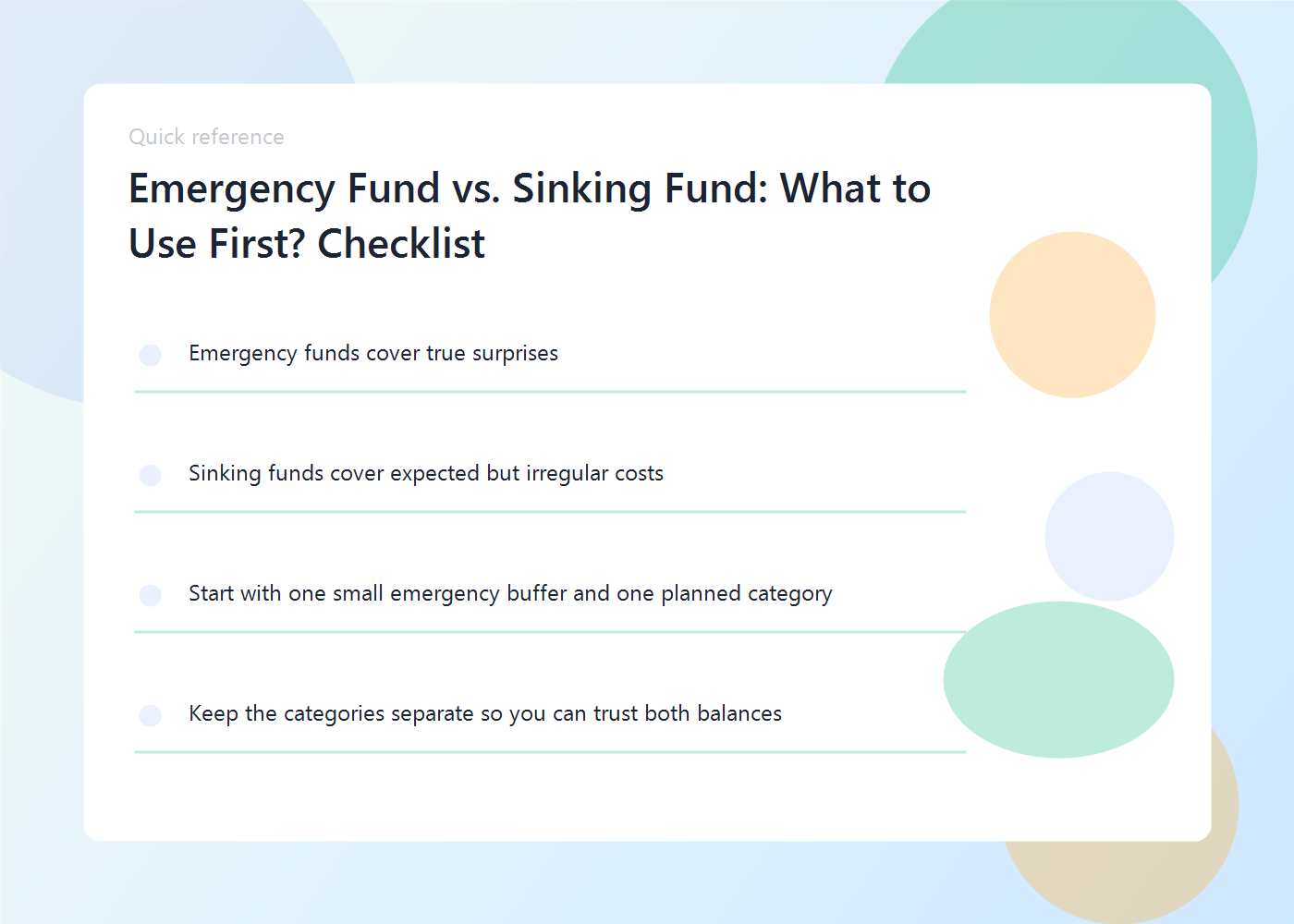 Emergency Fund vs. Sinking Fund: What to Use First? 2 A comparison chart showing emergency fund and sinking fund purposes with example expenses.