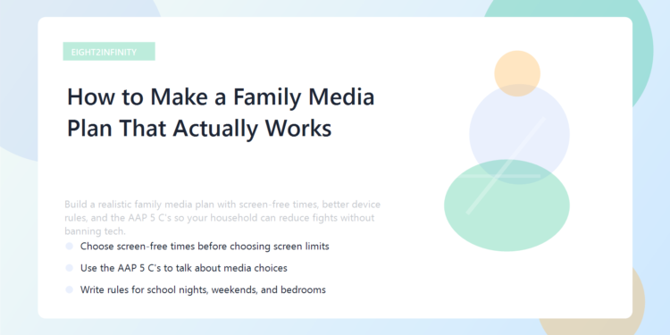 How to Make a Family Media Plan That Actually Works 1 A family sitting together at a table with a written media plan and devices put aside.