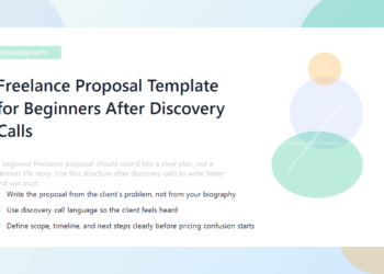 Freelance Proposal Template for Beginners After Discovery Calls 3 A freelancer drafting a client proposal after a discovery call on a laptop.