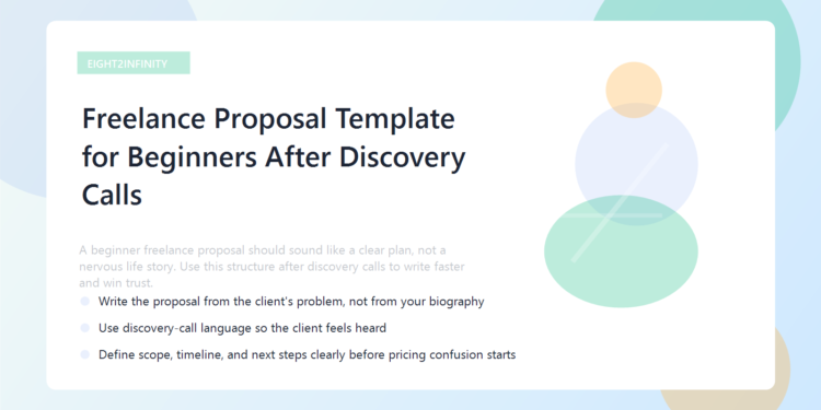 A freelancer drafting a client proposal after a discovery call on a laptop.