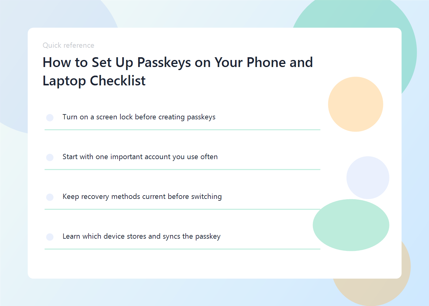 A setup diagram showing a passkey created on a phone and synced to other devices.