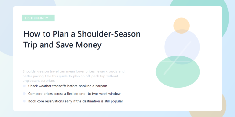 How to Plan a Shoulder-Season Trip and Save Money 1 A traveler at an airport with a carry-on looking at a quieter off-peak travel scene.