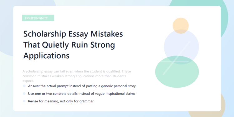 Scholarship Essay Mistakes That Quietly Ruin Strong Applications 1 A student editing a scholarship essay draft with deadlines and notes on a desk.