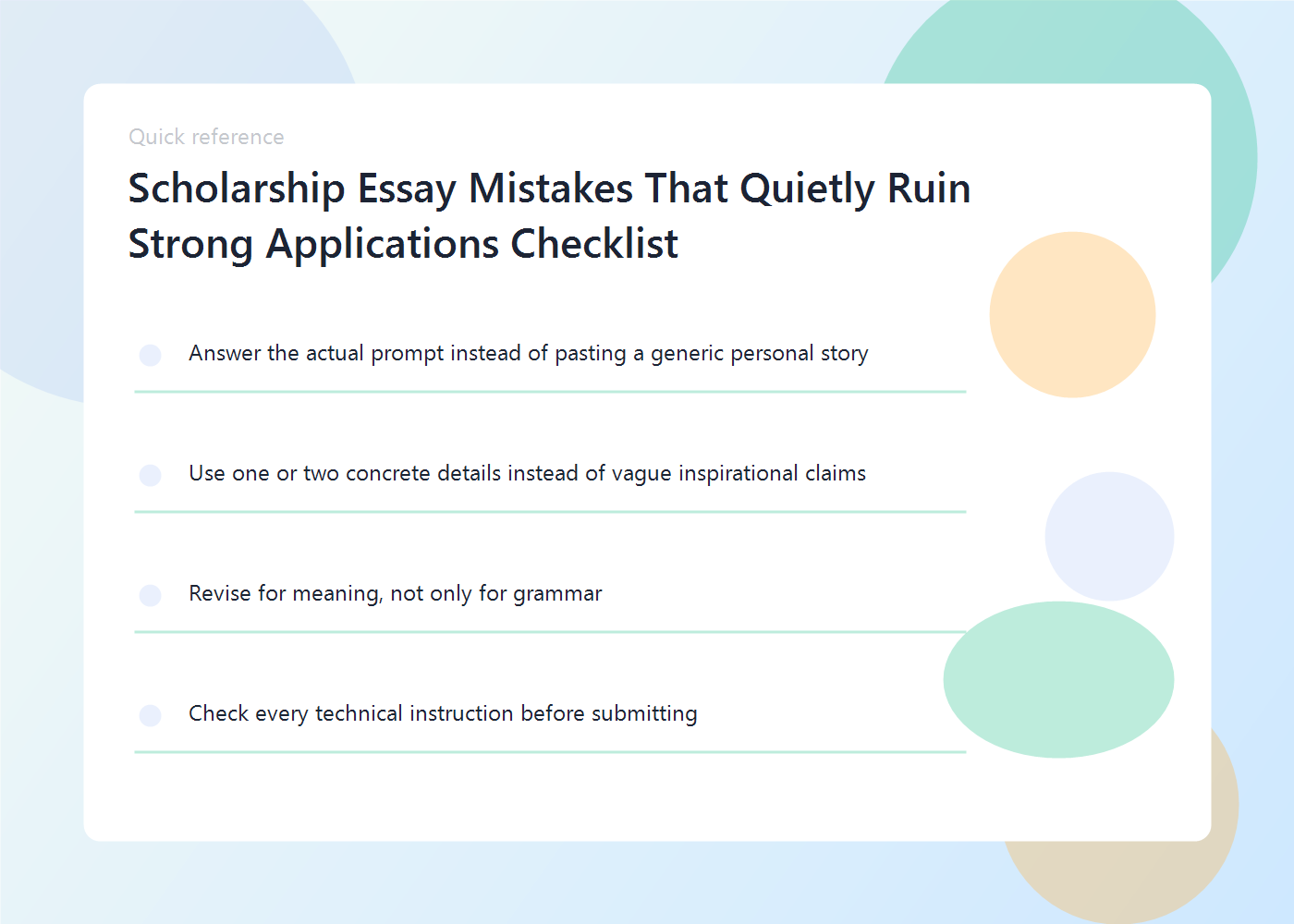 Scholarship Essay Mistakes That Quietly Ruin Strong Applications 2 A scholarship essay review checklist beside a marked-up draft personal statement.
