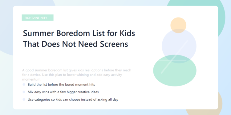 Children using a colorful summer activity list on a kitchen wall.