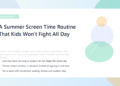 A parent and children using a simple summer routine chart at home.